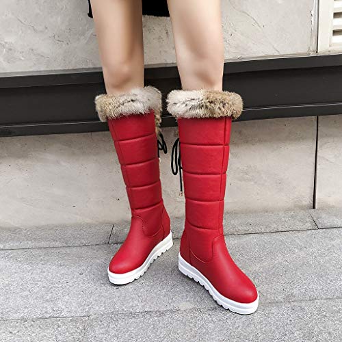 MIOKE Women's Winter Fur Mid Wide Calf Wedge Snow Boots Fashion Waterproof Warm Lined Cold Rain Snow Boot4