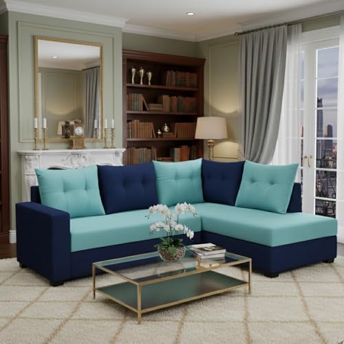Image of SOCOZI Oriana 4 Seater RHS L Shape Sofa Set | Soft Velvet Suede Fabric | Modern Design | Plush Comfort Cushions for Living Room (Sky Blue-Dark Blue)