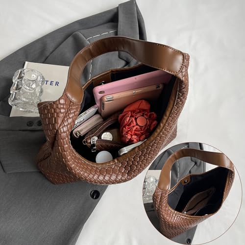 Waniki Gewebte Handtasche Damen 2-teiliges Set Shopper PU Leder Schultertasche Groß Shopper Tasche Mode Umhängetasche Tote Bag Handbags Geflochtene Tasche für Täglich Freizeit Arbeiten – Bild 4