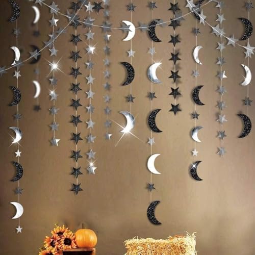 Cheerland Black Silver Moon Garland Twilight Birthday Decoration ...