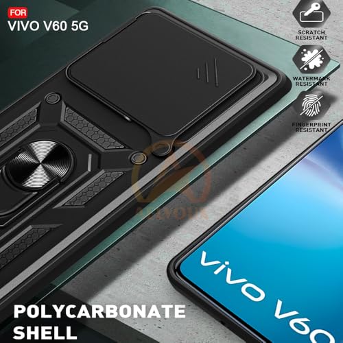 Image of Armor Bumper Back Cover Case for Vivo V60 / V60e / T4 Pro 5G | Rotating Camera Cover, Ring Holder & Kickstand | Heavy Duty & 360 Degree Protection Back Cover (Black)