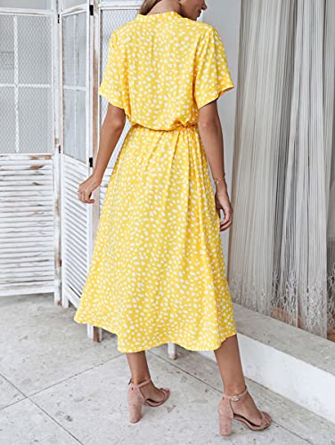 Image of Chouyatou Women's Summer Boho Polka Dot Print Ruffle High Waist Swing Midi Dress
