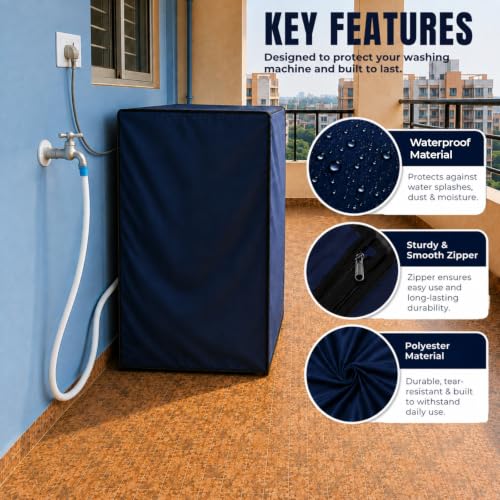 Image of Zerfa Waterproof, Dust-Proof, Sun-Proof Front Load Fully Automatic Washing Machine Cover Fit and Suitable for All Brands Universal Cover - Blue (Dimensions: 59 x 59 x 86 cm)