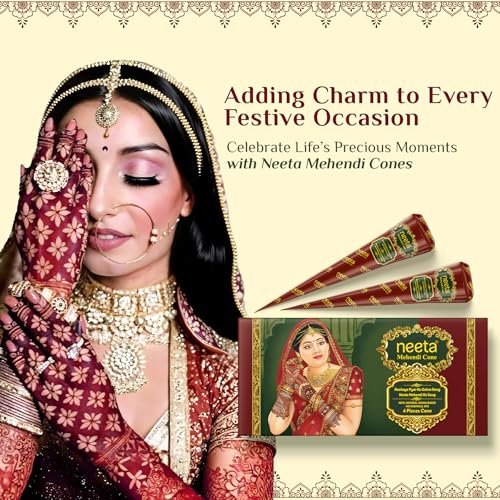 Image of Neeta Mehendi Cone Ready-to-Use 2 x 20g Henna Cones for Hand Designs Bridal Wedding Dulhan Mehndi Natural Temporary Body Art