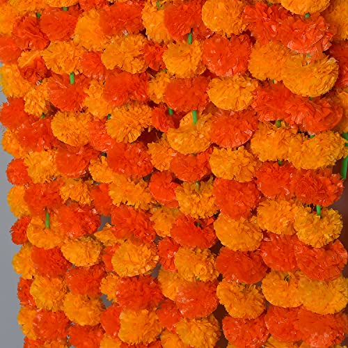 Image of 5 PC - 5 feet Marigold Garland |Indian /American Wedding Party Mantle Decoration, Faux Garlands Wedding Garland, Diwali Decoration, Spring Bush Floral! (Light Yellow and Dark Yellow)