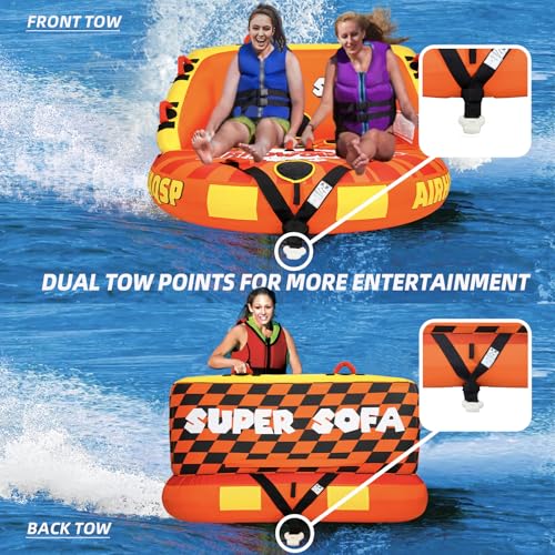 Airhowowaqsp Super Sofa Towable Tubes for Boating 1-2 Person,Tubes for Boats,Inflatable Pull Boats/Boat Tube/Water Tube,Front&Back Tow Points with Heavy-Duty Thick Nylon Cover for Water Sports - Thumbnail 3