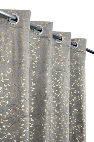 Image of Fabrilia Soft Velvet Printed Long Door Curtains for Living Room /Bedroom (9 Feet Long, Grey, Pack of 1 Piece)