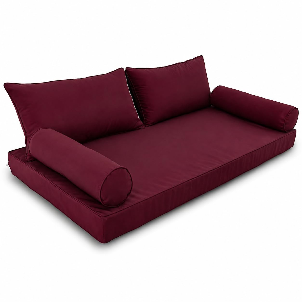 Outdoor Daybed Cushion Cover Twin,Daybed Mattress Bolster Pillow Fitted Sheet Cover,Twin Size Outdoor Daybed Cushion Covers (Burgundy Trim, 75 * 39 * 6in)