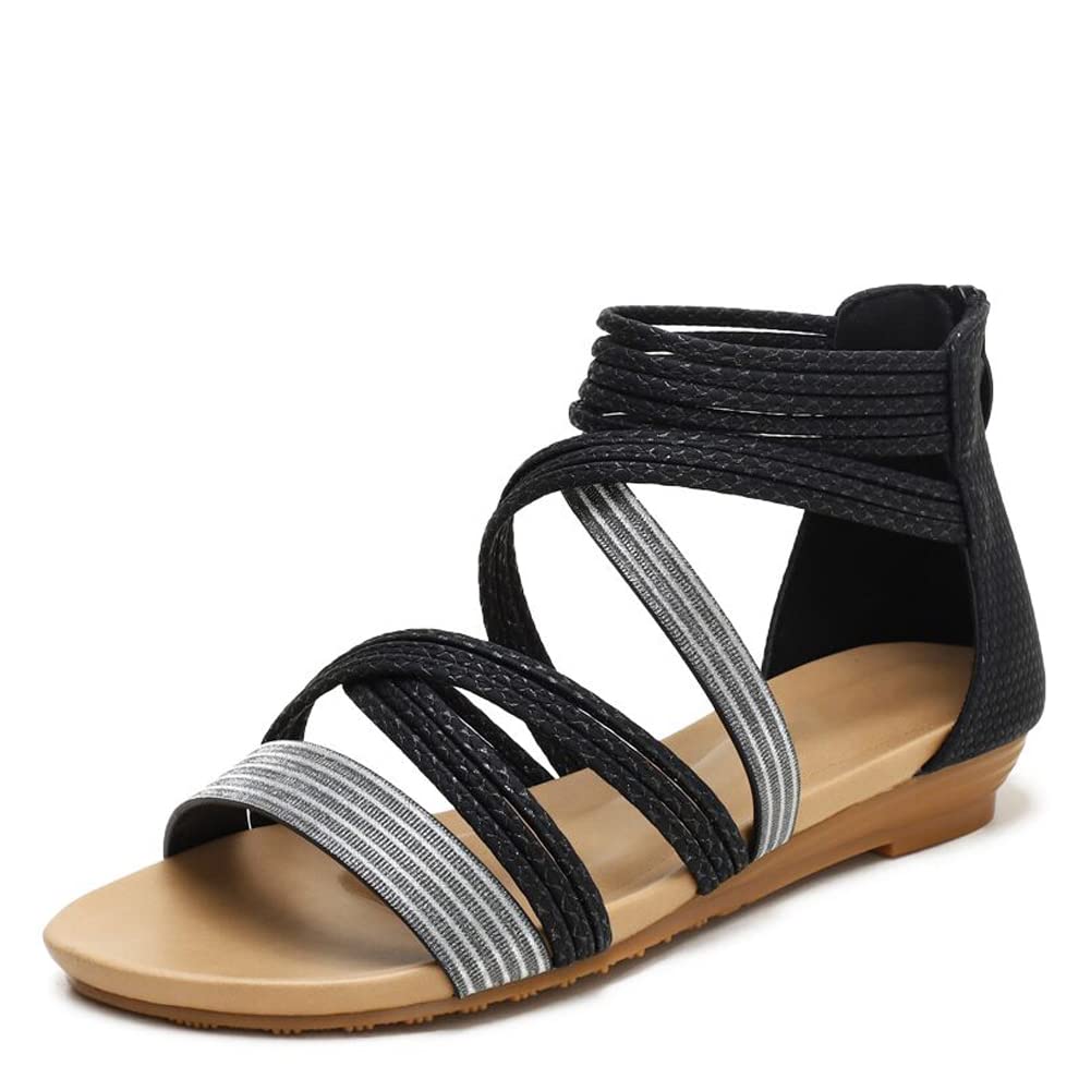 WOJWSKI Women's Flat Sandal Flip Flops Open Toe Strap Zipper Back Flatform Wedge Sandals Beach Summer Shoes