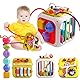 Kqpoinw Motorikwürfel,Montessori Spielzeug,7-in-1 Aktivitätswürfel,Baby Motorikspielzeug Spielzeug,Multisensorischen Formen Stapelbrett für ab 18 Monaten Jungen Mädchen