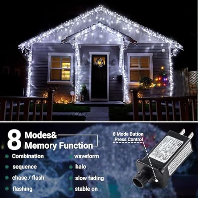 Quntis 82ft 1000 LED Cluster Christmas String Lights - 8 Modes Christmas Tree Lights - Outdoor Waterproof Dark Green Wire Christmas Lights Plug in for Holiday Wedding Party Home Decor, White