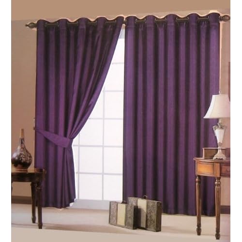 66 X 72 Faux Silk Plum Lined Pair Of Eyelet Ring Top Curtains