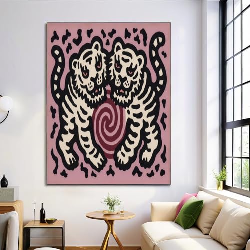 Poster Mural Tigre Simple Vortex Rose Et Noir Toile Peinture Tableau Decoration Murale Tableaux Animal De Matisse, Posters Murale Chambre Salon Sans Cadre...