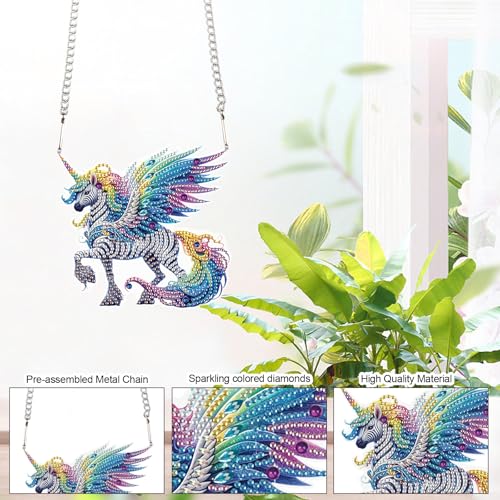 Image of AiYuanzsh Unicorn Horse Diamond Painting Hanging Kit, 5D Special Shaped Rhinestones Acrylic Suncatcher DIY Diamond Art Kit for Adults, Rainbow Wings Ornament for Wall, Window, or Garden Decor