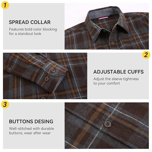 Image of WARHORSEE Flannel Shirt for Men Long Sleeve Button Down Plaid Shirts | Soft Cotton Blend for Multi-season Wear, Lightweight yet Warm, Dual buttoned storage pockets, Machine Washable Easy Care