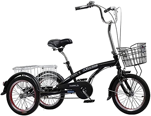 Triciclo para adultos, triciclos para compras y viajes, bicicleta de tres ruedas de 16 pulgadas con una sola velocidad y canasto, asiento ajustable para compras y pícnics miniatura 1