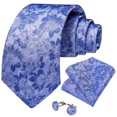Image of DiBanGu Mens Paisley Tie Sets Silk Jacquard Woven Floral Necktie and Pocket Square Cufflinks Wedding Business Party