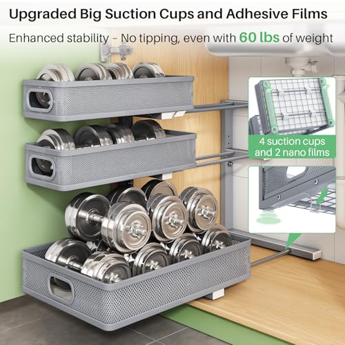 Image of Kitstorack Under Sink Organizer, 1-Pack 3-Tier Height Adjustable Thickened Metal Pull out Cabinet Organizer Shelf, Slide out Storage Drawer Rack for Bathroom Kitchen Pantry Home Organization, Grey