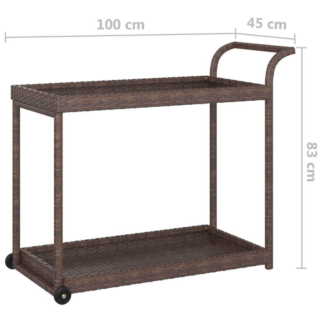 vidaXL Carrello da Bar Marrone Polyrattan 100x45x83 cm