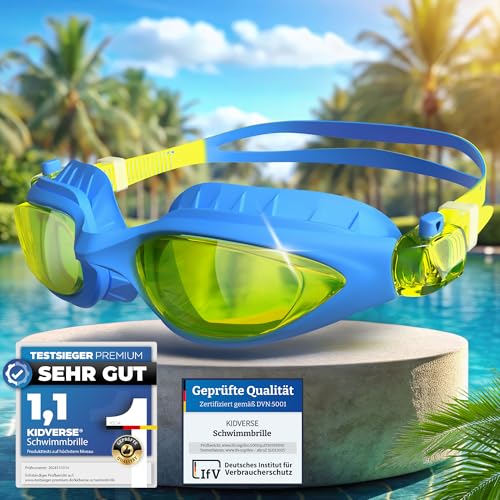 KIDVERSE Schwimmbrille Kinder - Bequeme Schwimmbrille für Jungen & Mädchen ab 3 Jahre - Geprüfte Kinder Schwimmbrille mit UV-Schutz & Anti Beschlag Schutz - Wasserdichte Kindertaucherbrillen ab 3