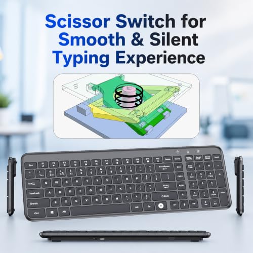 Image of Ant MASTER50 Wireless Keyboard Multi-Device Bluetooth 5.0 & 2.4GHz Rechargeable Slim Keyboard with Dedicated AI Key for ChatGPT, Silent Scissor Keys for Windows, Mac, Android, iOS (Grey Black)