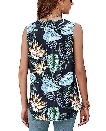 AGSEEM Summer Tank Tops for Women Loose Fit Pleated Square Neck Sleeveless Tops Curved Hem Flowy3