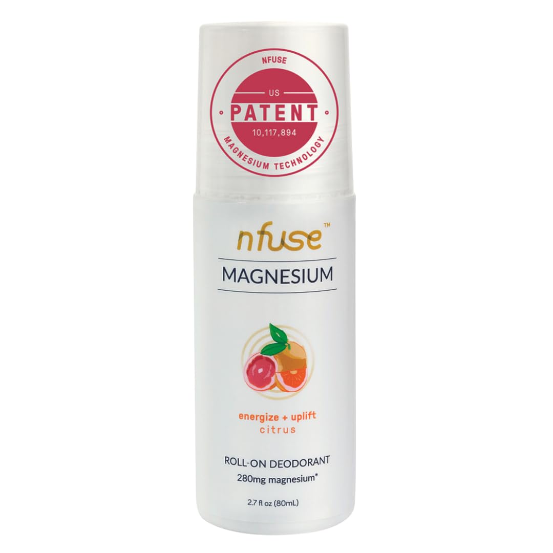nfuse Magnesium Roll-On Deodorant - Natural, Aluminum-Free - Patented Magnesium Delivery Technology - Citrus Essential Oils (Energize and Uplift)