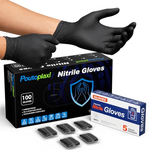 Poutoplaxi Nitrile Disposable Gloves 5 Mil Large 100 Ct + 5 Bonus