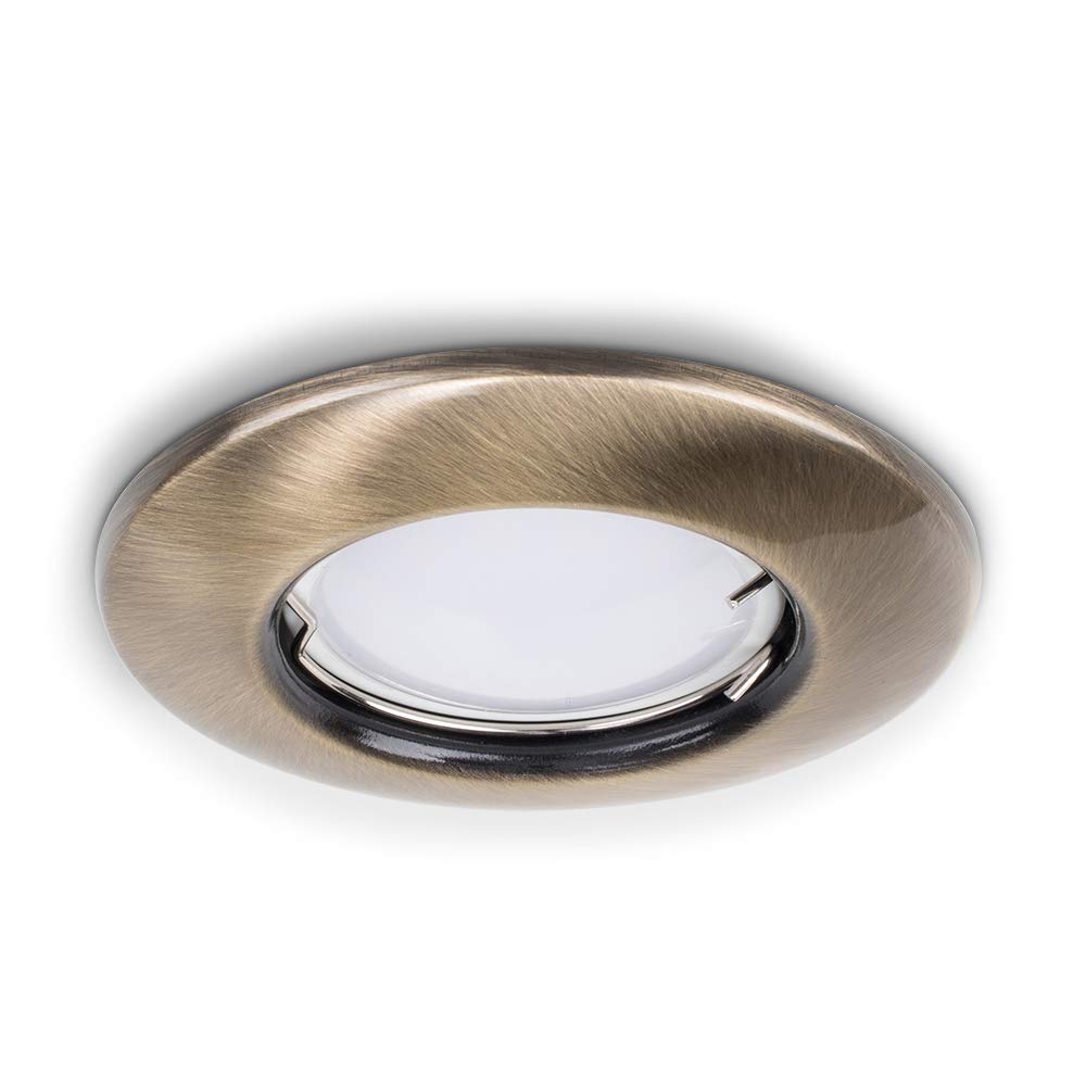 MiniSun | Modern Antique Brass Recessed GU10 Ceiling Downlight Fitting | Ceiling Spots, Home Décor & Improvement Essential | Includes 5W LED Bulb [Cool White] | Mains Wired