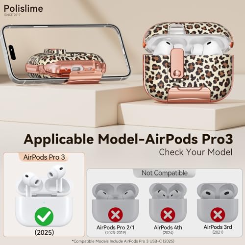 Image of for Apple AirPod Pro 3 Case 2025 with Lock,Clear TPU Floral AirPod Pro 3 Generation Case Cover for Women Girly, iPod Pro 3 Cases with Keychain & Cleaner Kit- Leopard Print