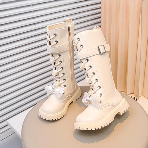 Girls Mid Calf Riding Boot Side Zip Up Adjustable Strap Combat Boots Floral Bowknot Decor Goth Fall Toddler Shoes4