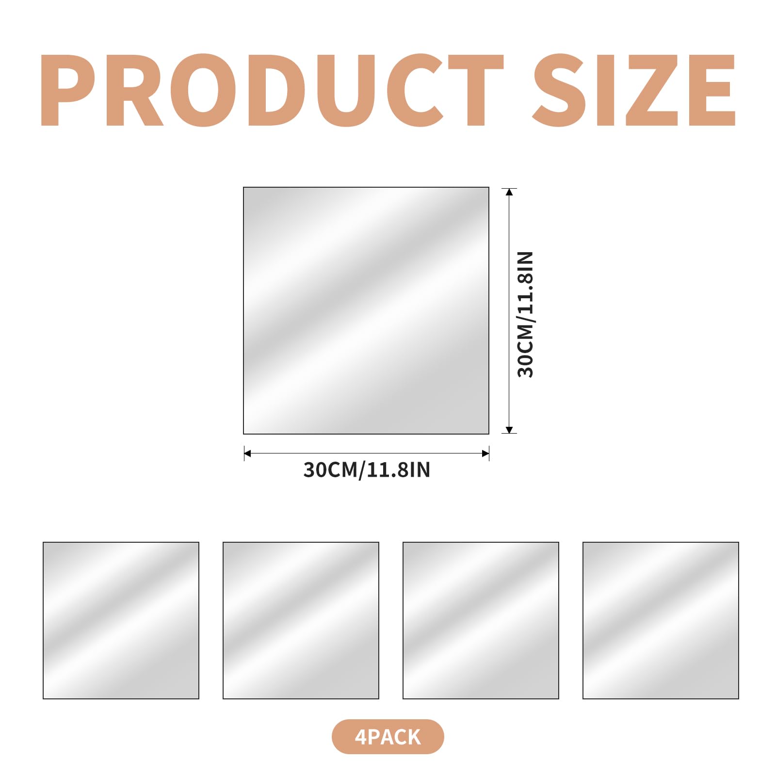 4 pezzi specchio adesivo acrilico 30x30 cm con spessore 2 mm, piastrelle decorative autoadesive per pareti - Soluzione ideale per bagno, soggiorno e decorazioni murali