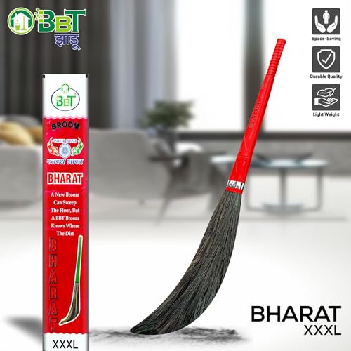 Image of BBT Phool Jhadu | Natural Grass Broom Stick for Home Cleaning | Eco-Friendly Long Handle Jhadu | Anti Dust, Lightweight & Durable Pack of- (1, XXXL)