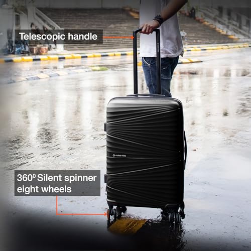 Image of Nasher Miles Mumbai Hard-Sided Polypropylene 8 Wheels Double Spinner Cabin Luggage Black 20 inch |55cm Trolley Bag, Small