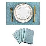 Picture of Home Brilliant Placemats Set of 6 Heat Resistant Dining Table Place Mats for Kitchen Table Party Decoration, 13 x 19 inches, Teal