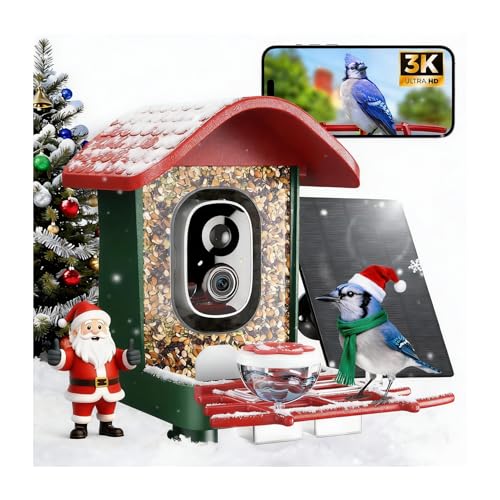 3K HD Smart Bird Feeder with Camera, 2.4GHz WiFi Solar Powered Smart Feeder, AI Bird Species Identification & Real-Time App Alerts, Chew-Proof & Waterproof for Outdoors