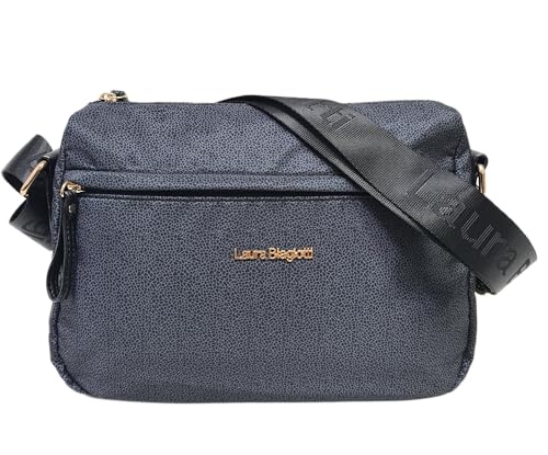 Laura Biagiotti Bolso bandolera para mujer, tejido impermeable, con bolsillo frontal, línea Lorde, art. LB25W-101-11, dimensiones 26 x 21 x 10 cm, Negro , Medio-Grande