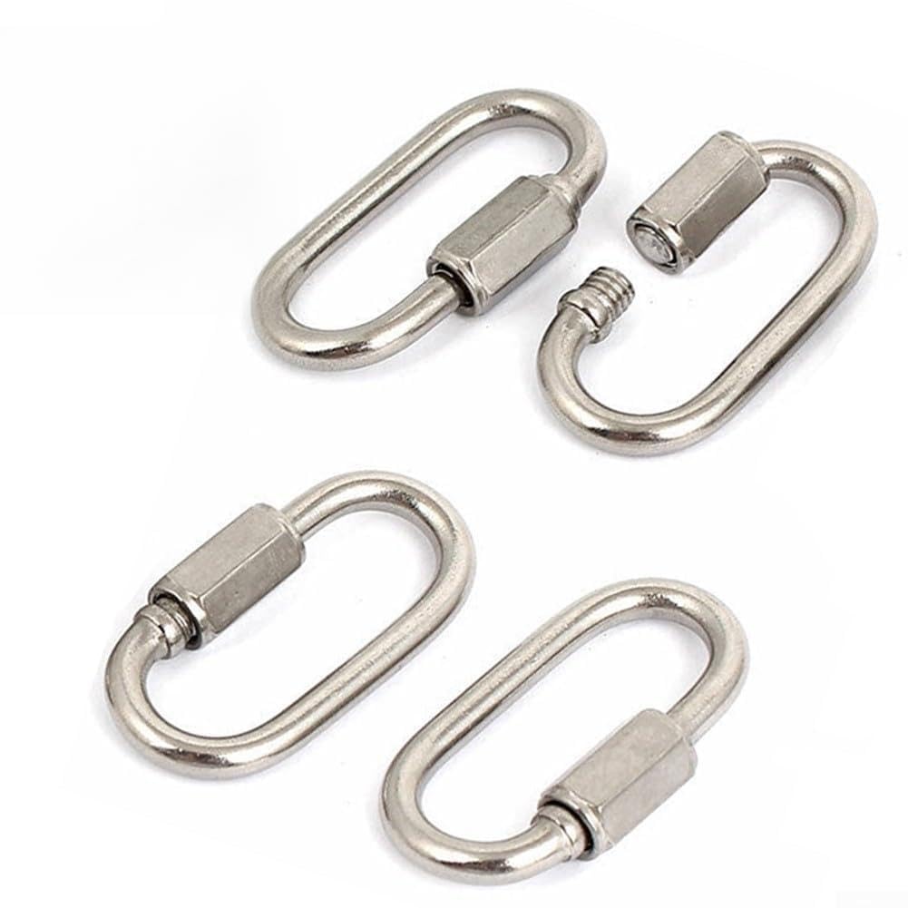 Lot de 4 mousquetons à maillons rapides en acier inoxydable de 3,5 mm pour camping, randonnée, pêche, sac à dos, clé pour anneau, équipement pour animaux de compagnie, équipement d'extérieur