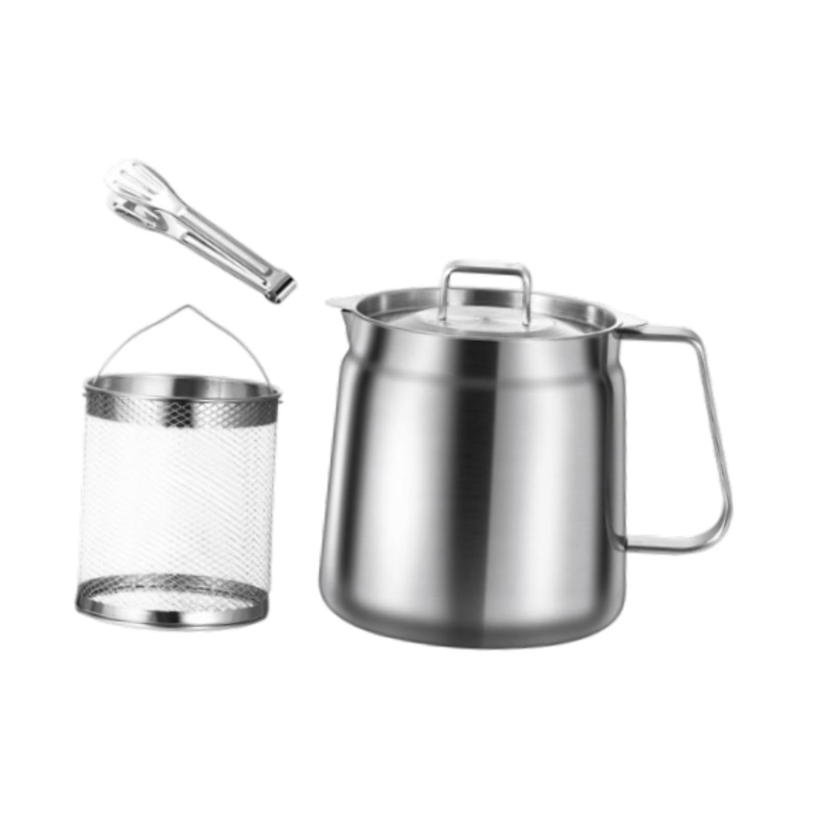 Freidora de Acero Inoxidable con Cesta, Filtro, Asa Y Tapa. Calentamiento Rápido, Fácil Almacenamiento. Ideal para Cocinas Domésticas, Catering, Campi, 2.0l