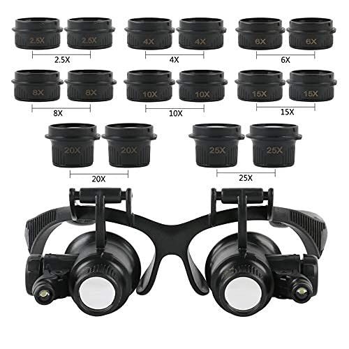 Lupa de reparación montada en la Cabeza, Diadema con luz LED, Gafas, Lupa de 2,5X, 4X, 6X, 8X, 10X, 15X, 20X y 25X, Lente óptica, Lupa de Vidrio para relojero y joyería.