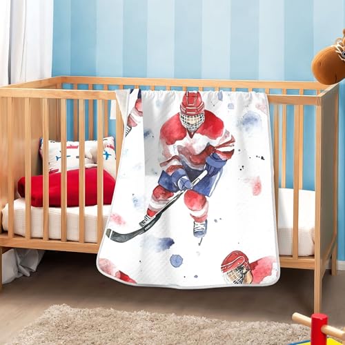 Image of Hockey Player Stick Baby Blankets Soft Warm Crib Stroller Blanket for Toddler Newborn Girls Boys 30x40in
