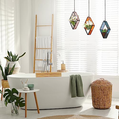 Yaomiao KAS-YAOMIAO-0402 3 Pcs Stained Glass Hanging Plant Terrariums Hanging Glass Planter Small Geometric Terrarium Air Plant Terrarium thumb #4