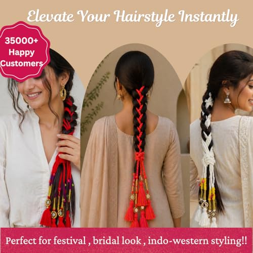 Image of Zippy Flora Handmade Boho Parandi (Neelima Rani-Orange) | Traditional Punjabi Hair Accessory | Braid Tassels | Ethnic Paranda Hair Extension for Choti & Festive Styling