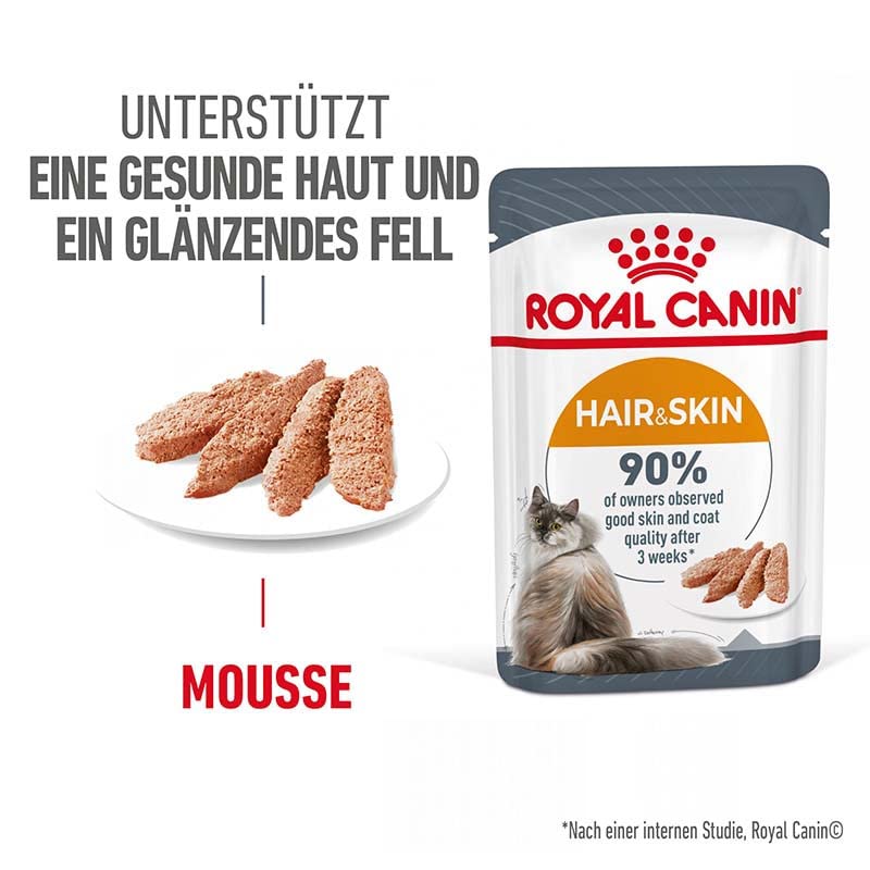 Royal Canin FCN Hair & Skin Loaf | 12 x 85 g | Alleinfuttermittel für ausgewachsene Katzen (Mousse) | Kann zu einem gesunden Fell beitragen | Kann dabei helfen das Fell zu unterstützen
