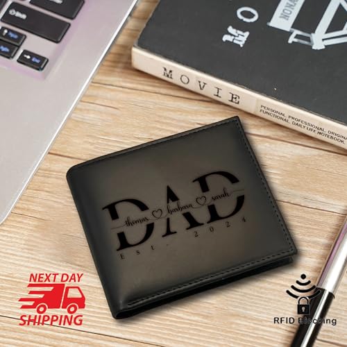 Custom Wallet For Dad With Kids Names, Valentine's Day Gift, Customized Laser Engraved Genuine Leather For Fathers Day Gift, Wedding Anniversary Leather Wallet For Husband Dad, Custom Father's Day Wallet Gift4