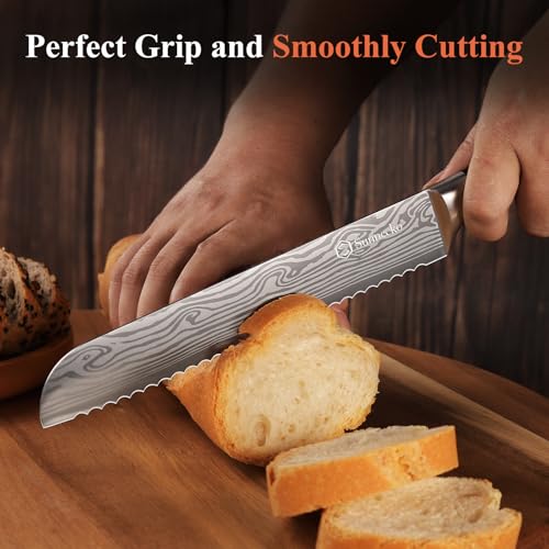 Sunnecko Serrated Bread Knife for Homemade Bread 8 Inch - High Carbon Stainless Steel Wedding Cake Knife with Wooden Handle Serrated Kitchen Knives with Sheath - Image 2