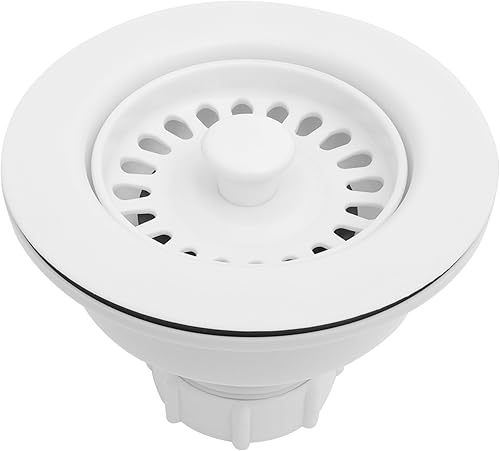 Miniatura 2 de Conjunto de drenaje de fregadero de cocina blanco con colador de cesta extraíbletapón de fregadero para aberturas de drenaje de 3.5 pulgadas,
