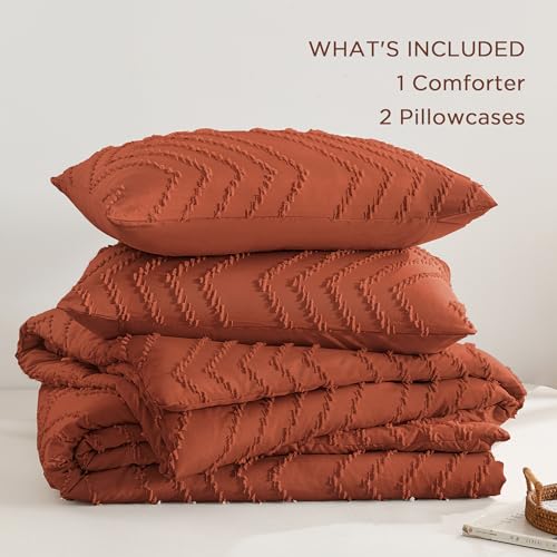 Image of Andency Burnt Orange Full Comforter Sets, Boho Terracotta Soft Warm Bedding Comforter Sets for Full Bed, 3 Pieces Rust Chevron Tufted Aesthetic Microfiber Lightweight Comforter Set