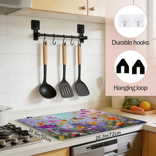 Image of Colorful Flowers Butterflies Stove Top Covers Pad 28 x 20 inches Dish Drying Mat Coffee Bar Mats Kitchen Decor Absorbent Pad Fit Coffee Maker Machine Dish Drying