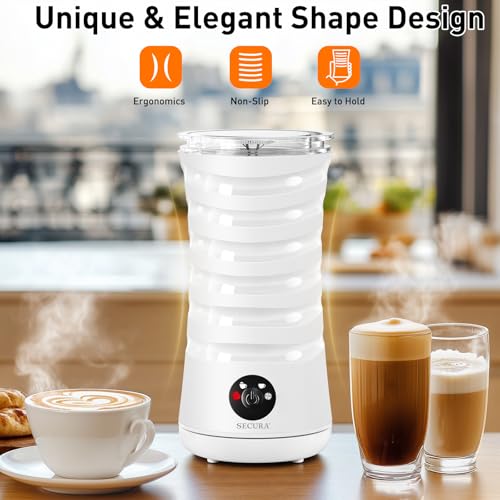 Image of Secura Electric Milk Frother, Automatic Milk Steamer, 4-IN-1 Hot & Cold Foam Maker-8.4oz /240ml Milk Warmer for Latte, Cappuccinos, Macchiato with Silicone Spatula, Silent Operation & Shut-off